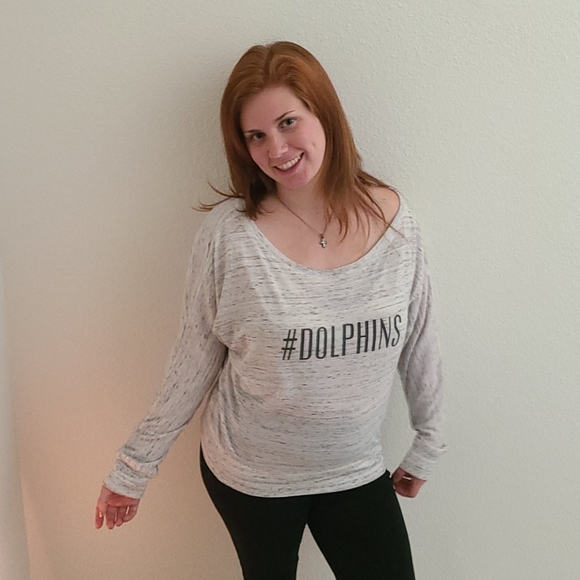 Bella #Dolphins Long Sleeve Off The Shoulder Top - Picture 14 of 14